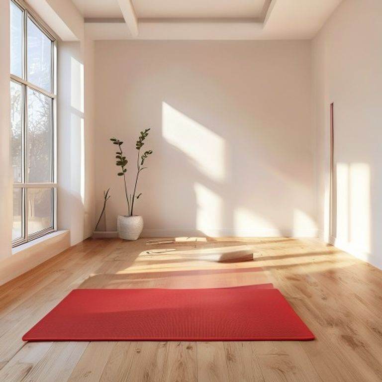 Home workout environment Bright home workout space with exercise mat